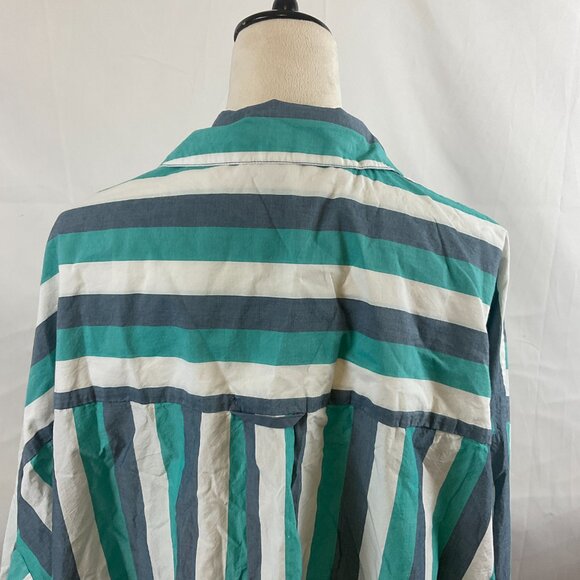By Anthropologie Oversized Top L Dark Mint Blue White Stripe Button Front Pocket - Picture 8 of 11